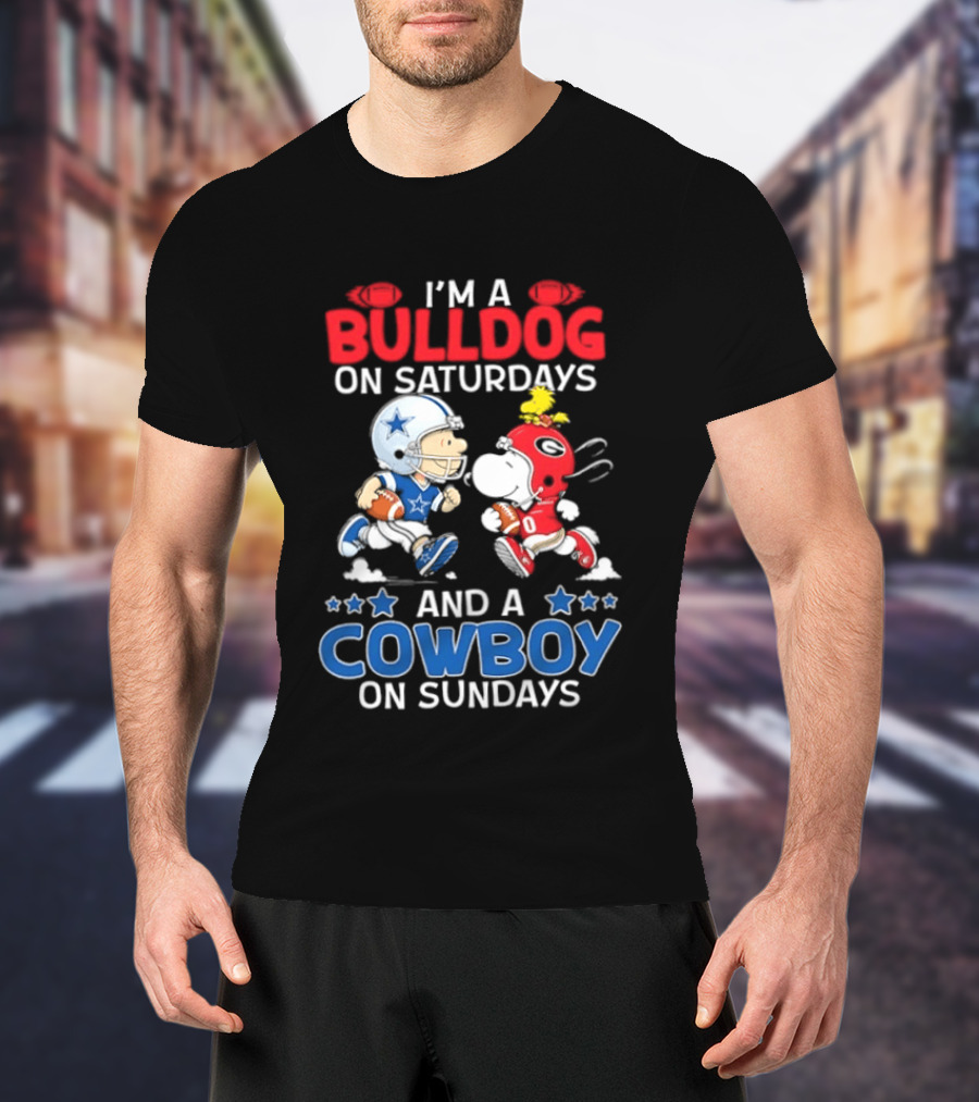 Snoopy And Charlie Brown Bulldog Saturdays Cowboy Sundays T-Shirt
