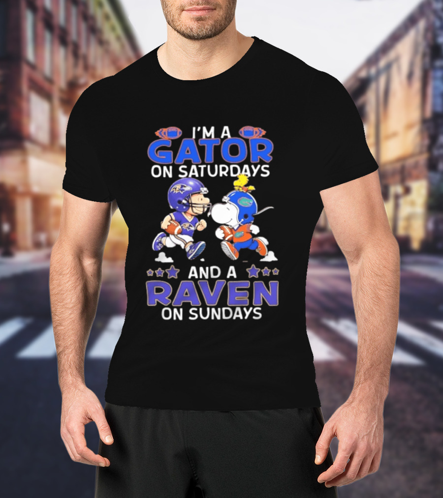 I'm A Gator On Saturdays And A Raven On Sundays Snoopy Charlie Brown Football T-Shirt