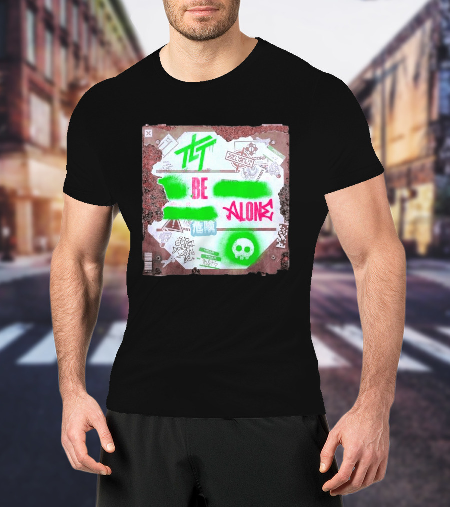 The Living Tombstone Be Alone Graffiti Skull Hazard Neon T-Shirt