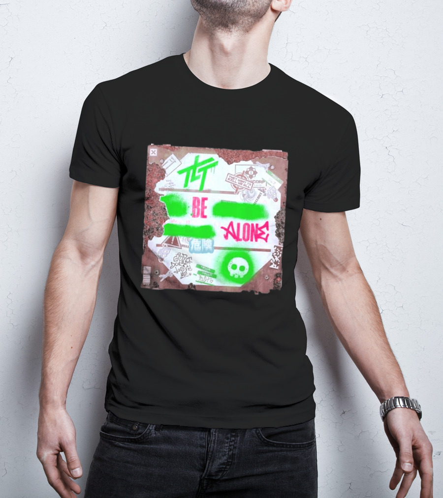 The Living Tombstone Be Alone Graffiti Skull Hazard Neon T-Shirt