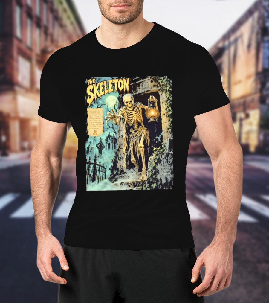 The Skeleton Mors Vincit Omnia Sic Transit Gloria Mundi Lantern Night Scene T-Shirt