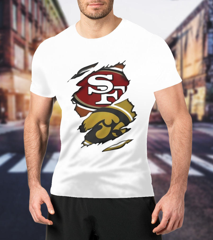 San Francisco 49ers SF Logo Iowa Hawkeyes Ripped Skin T-Shirt