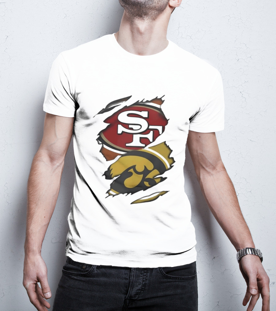 San Francisco 49ers SF Logo Iowa Hawkeyes Ripped Skin T-Shirt