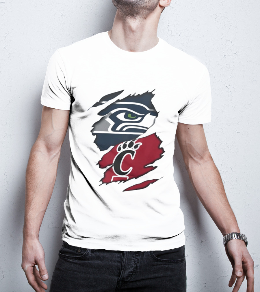 Seattle Seahawks Cincinnati Bearcats Ripped Fabric Fan T-Shirt