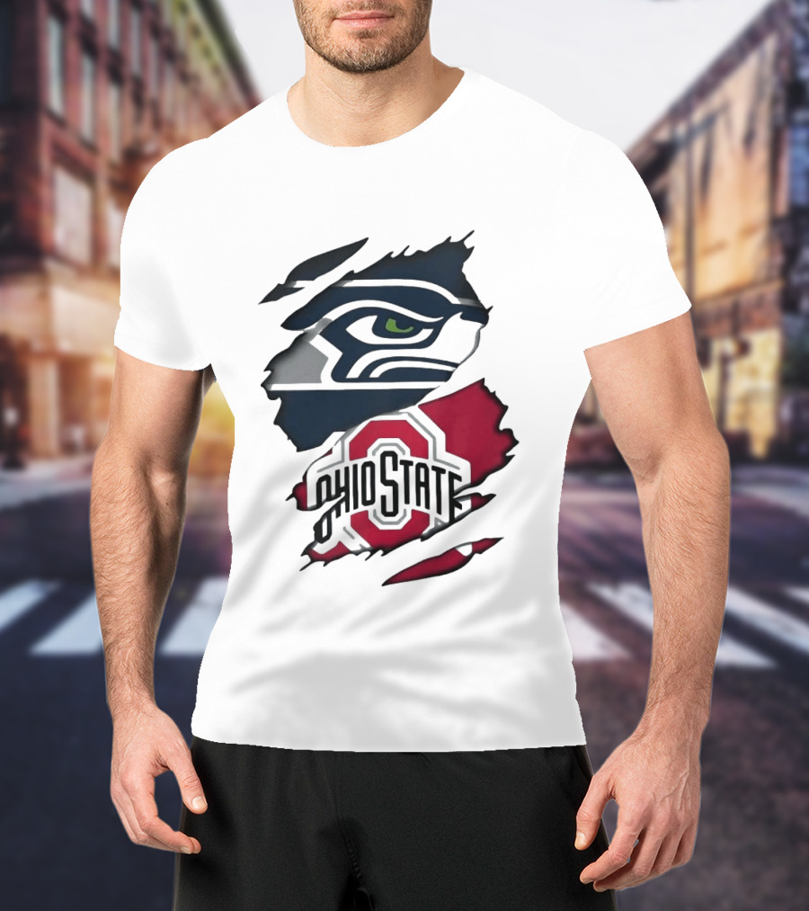 Seattle Seahawks Ohio State Buckeyes Distressed Logo Fusion T-Shirt