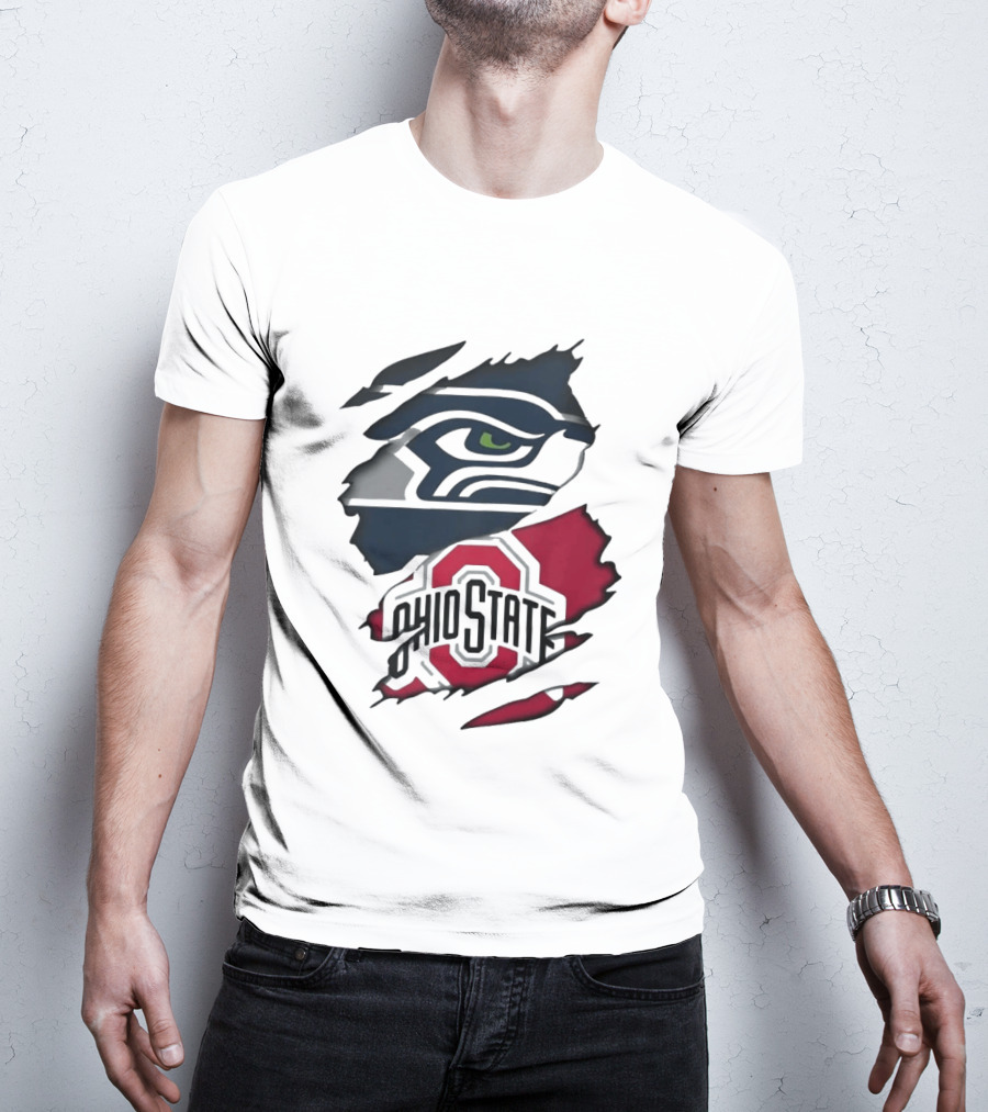 Seattle Seahawks Ohio State Buckeyes Distressed Logo Fusion T-Shirt