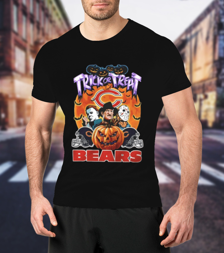 Chicago Bears Trick Or Treat Halloween Horror Icons Pumpkin T-Shirt