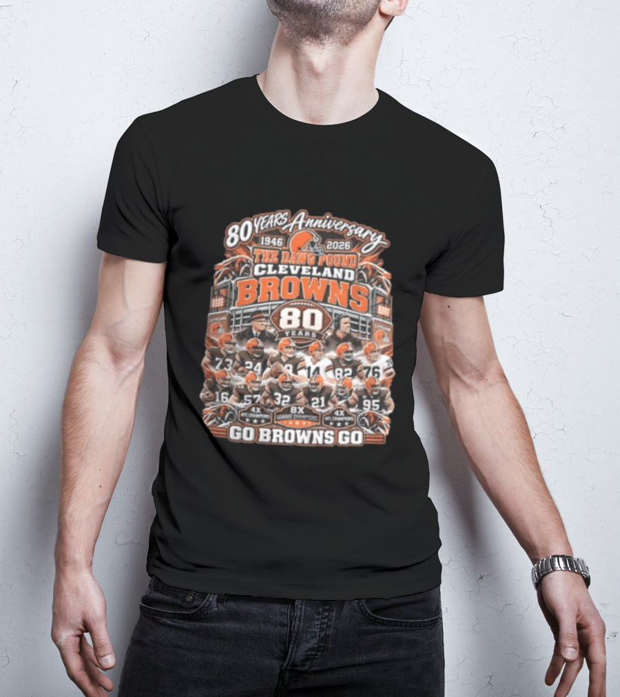 Cleveland Browns 80 Years Anniversary The Dawg Pound 1946 2026 Go Browns Go T-Shirt
