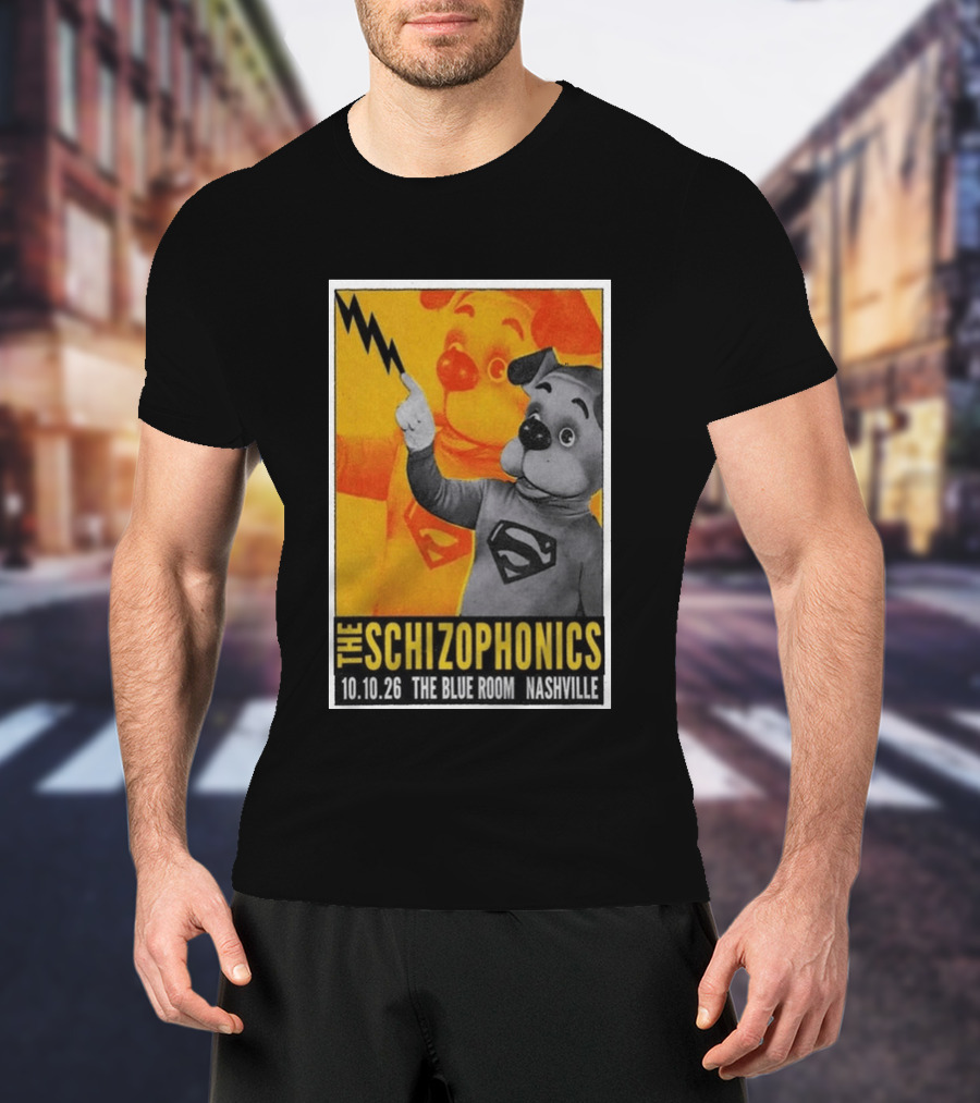 The Schizophonics The Blue Room Nashville 10.10.26 Concert Superman Dog Image T-Shirt