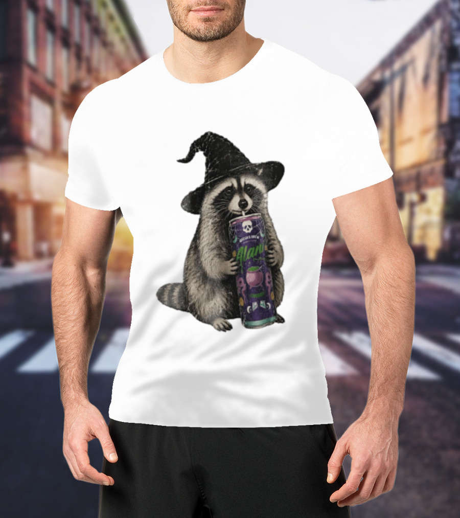 Alani Witches Brew Raccoon Witch Hat Can Holding T-Shirt