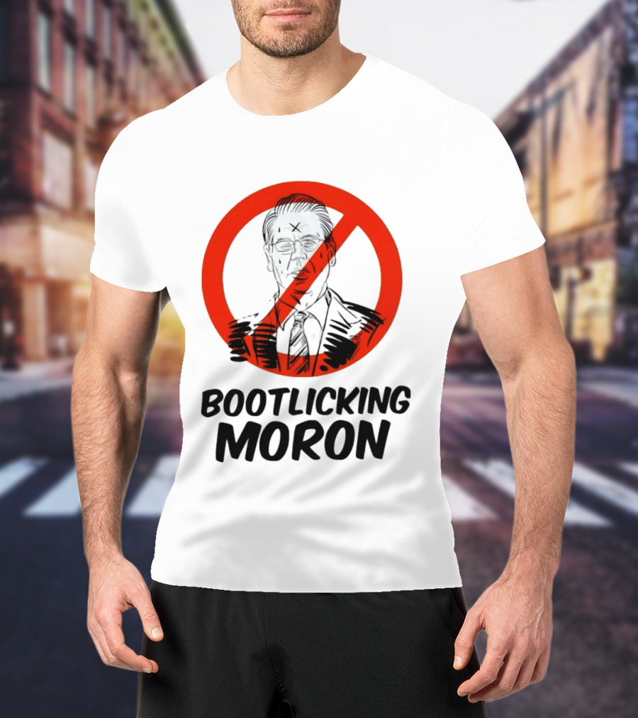 Bootlicking Moron Political Caricature Red Circle X Through Figure T-Shirt