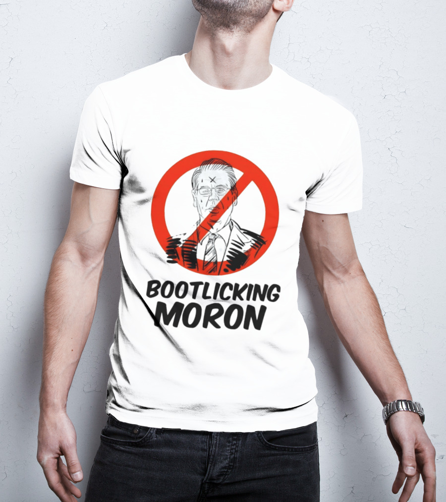 Bootlicking Moron Political Caricature Red Circle X Through Figure T-Shirt