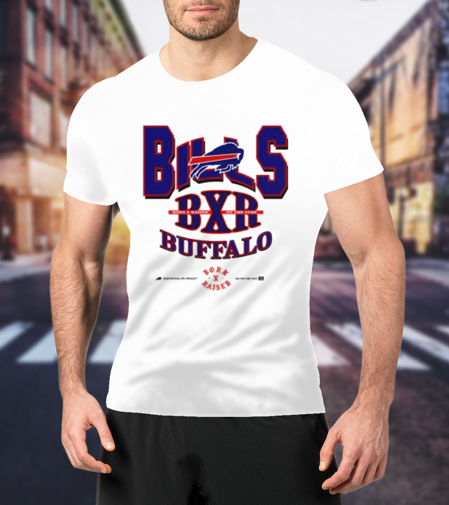 Born X Raised Buffalo Bills BXR Blockletter White T-Shirt