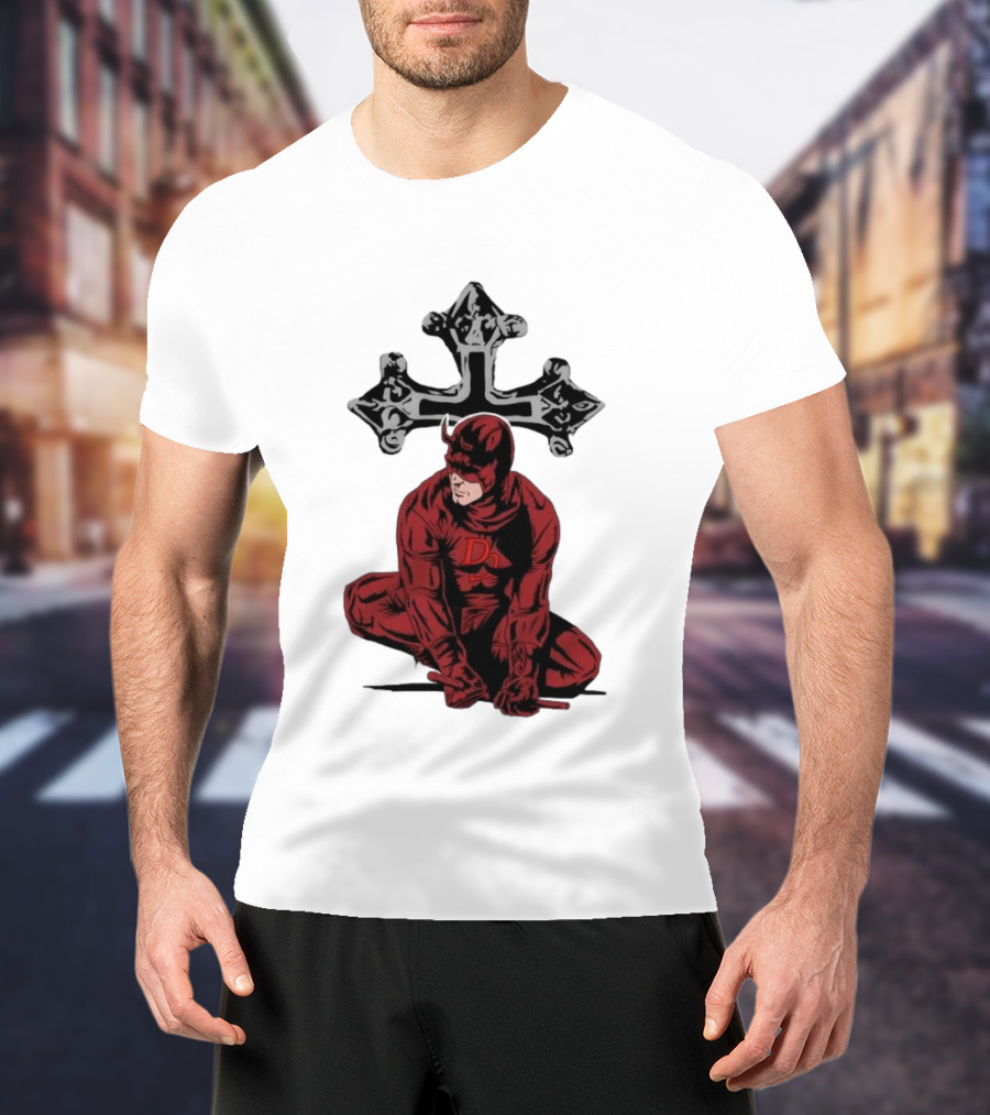 Daredevil Crouching Matt Murdock With Cross Marvel T-Shirt