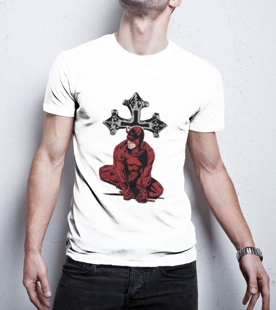Daredevil Crouching Matt Murdock With Cross Marvel T-Shirt