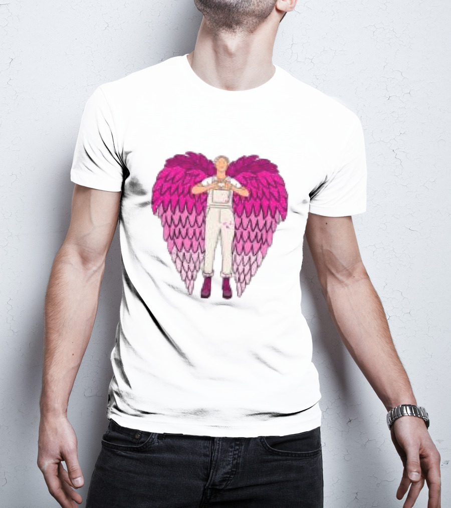 Plumes Store White Pink Winged Figure Overalls T-Shirt