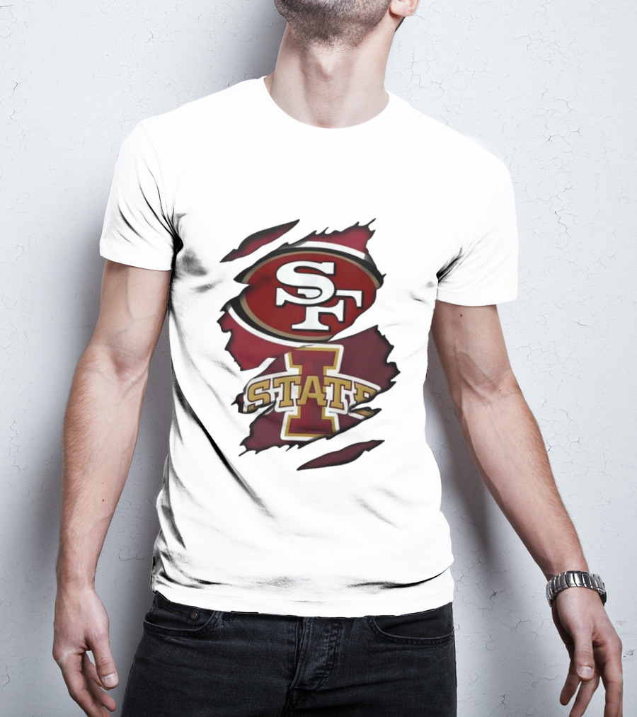 San Francisco 49ers Iowa State Cyclones Distressed Logo Fusion T-Shirt