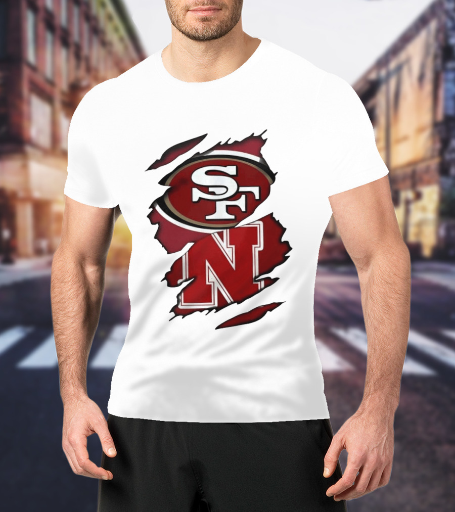 San Francisco 49ers SF And Nebraska Cornhuskers N Ripped T-Shirt
