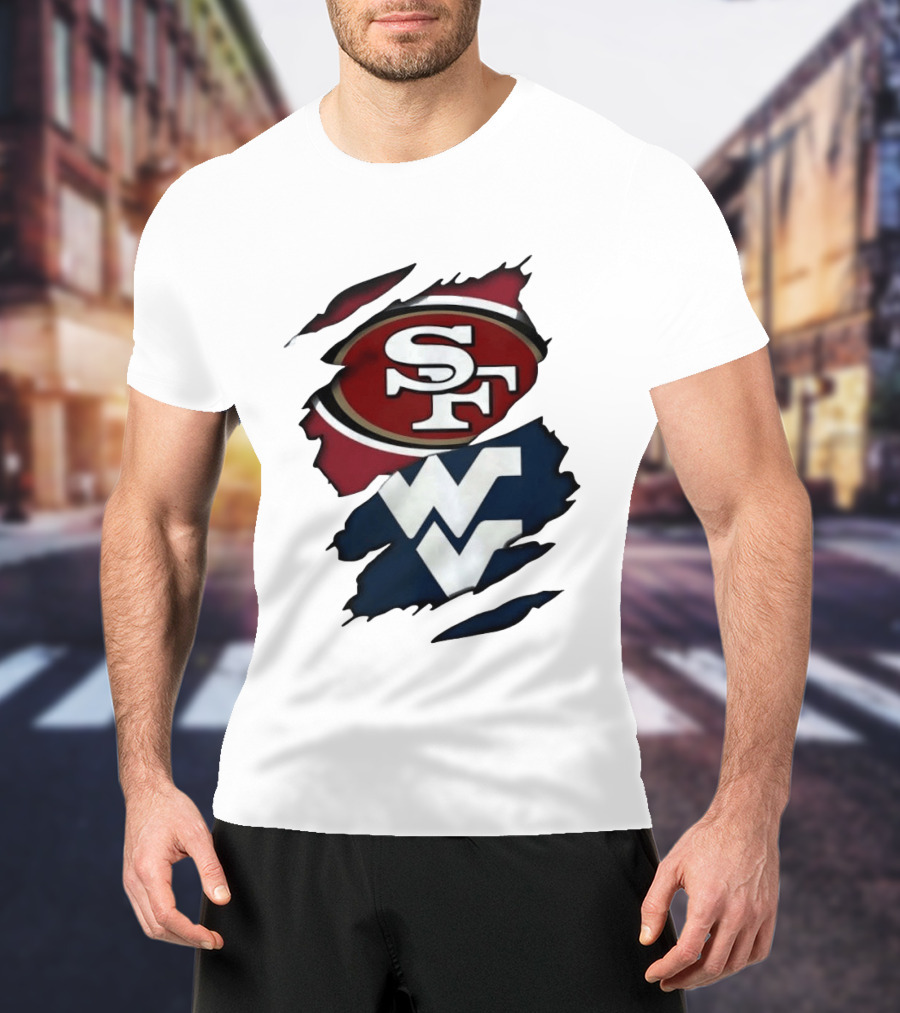San Francisco 49ers West Virginia Mountaineers Ripped SF WV T-Shirt