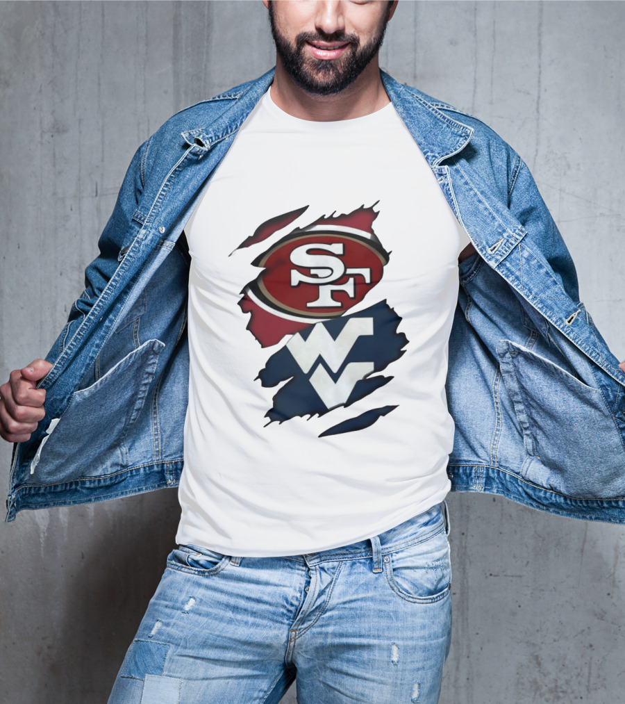 San Francisco 49ers West Virginia Mountaineers Ripped SF WV T-Shirt