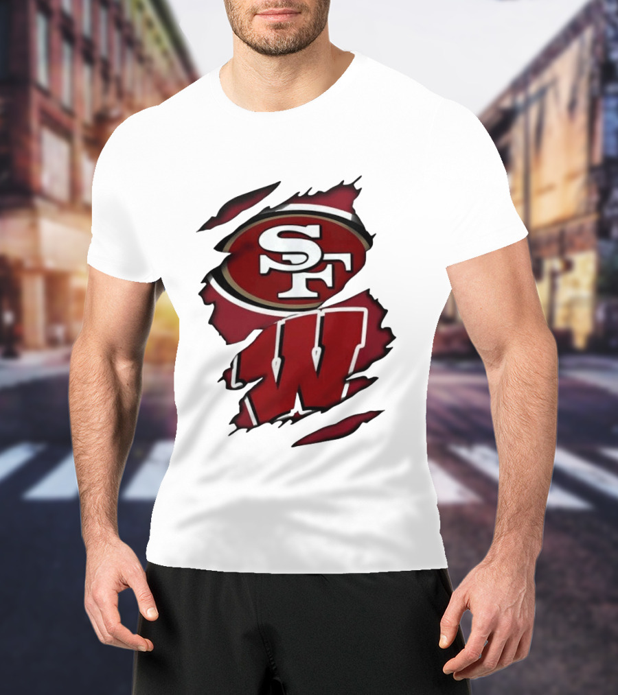 San Francisco 49ers SF And Wisconsin Badgers W Ripped Effect T-Shirt