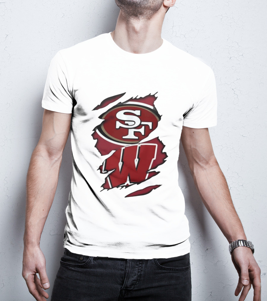 San Francisco 49ers SF And Wisconsin Badgers W Ripped Effect T-Shirt