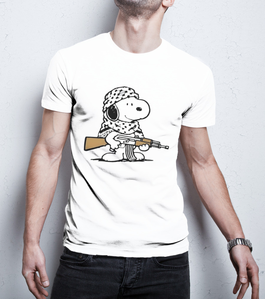 Snoopy Keffiyeh Assault Rifle Iconic Cartoon Character With Cultural Symbolism T-Shirt