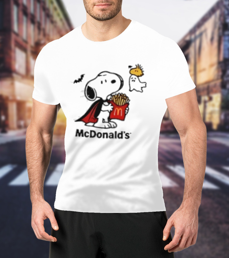 Snoopy McDonald's Halloween French Fries Woodstock Bat Iconic Collaboration T-Shirt
