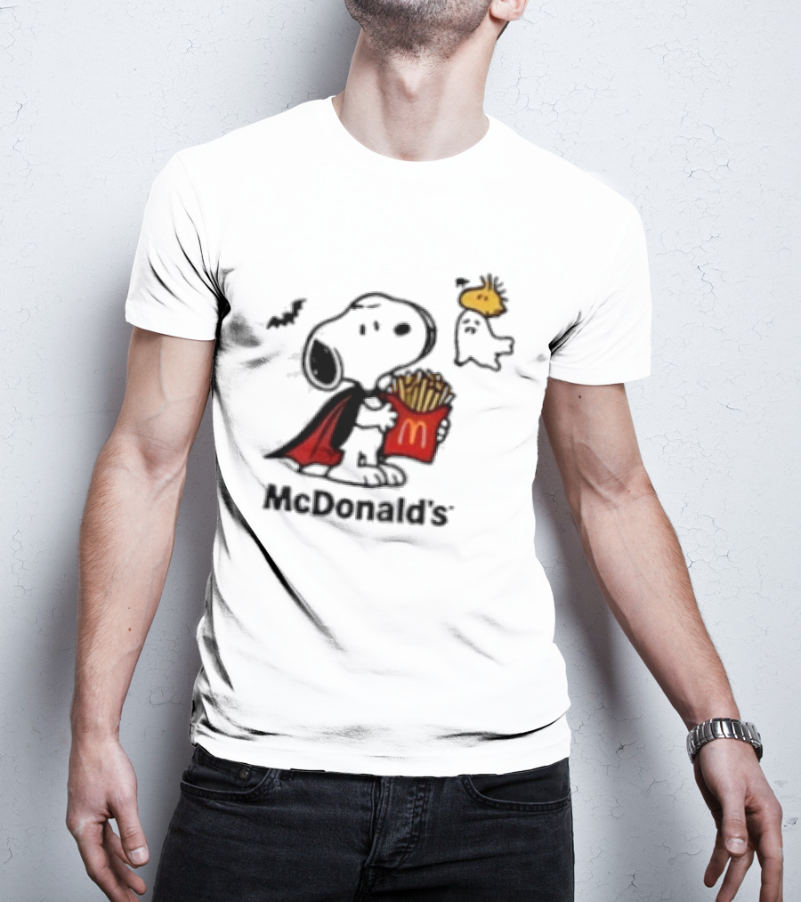 Snoopy McDonald's Halloween French Fries Woodstock Bat Iconic Collaboration T-Shirt