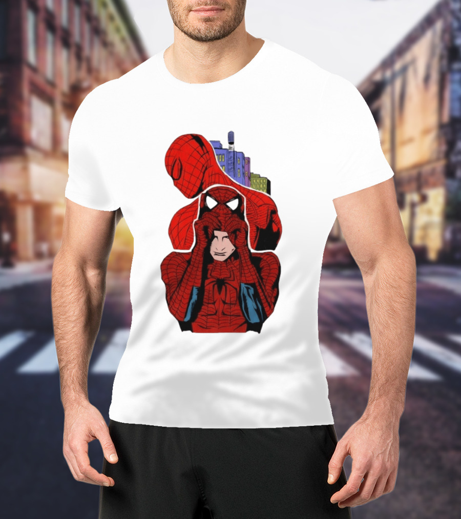 Marvel Spider Man Peter Parker Cityscape Collage T-Shirt