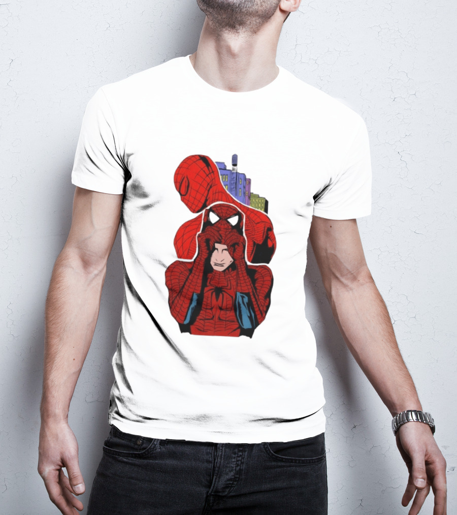 Marvel Spider Man Peter Parker Cityscape Collage T-Shirt