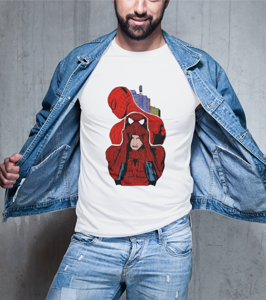 Marvel Spider Man Peter Parker Cityscape Collage T-Shirt