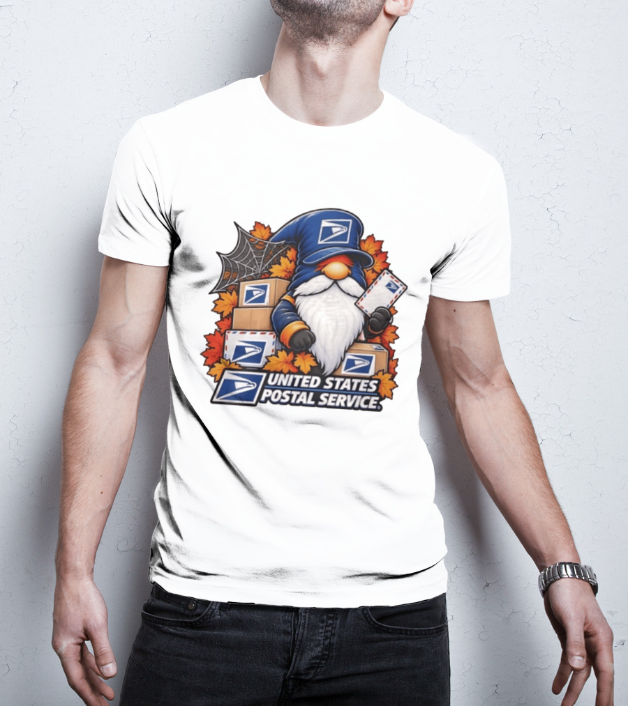 United States Postal Service Halloween Gnome With Mail And Fall Leaves T-Shirt