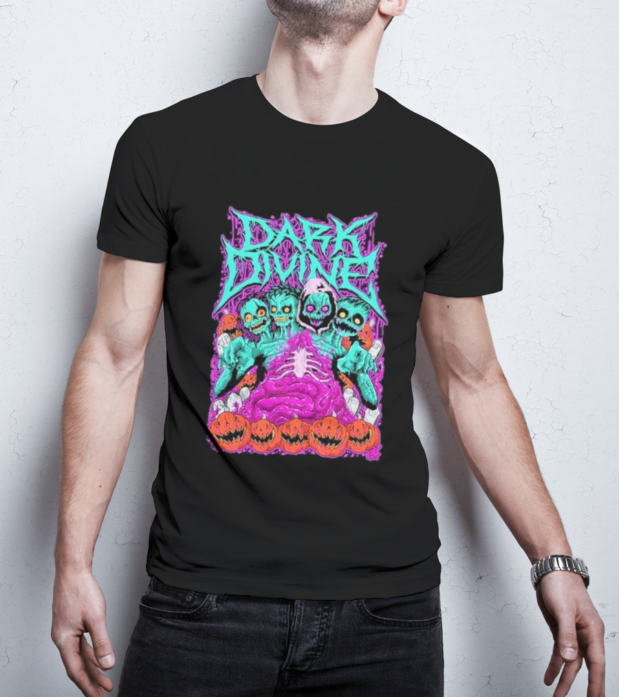 Dark Divine Skeletons With RIP Pumpkins T-Shirt