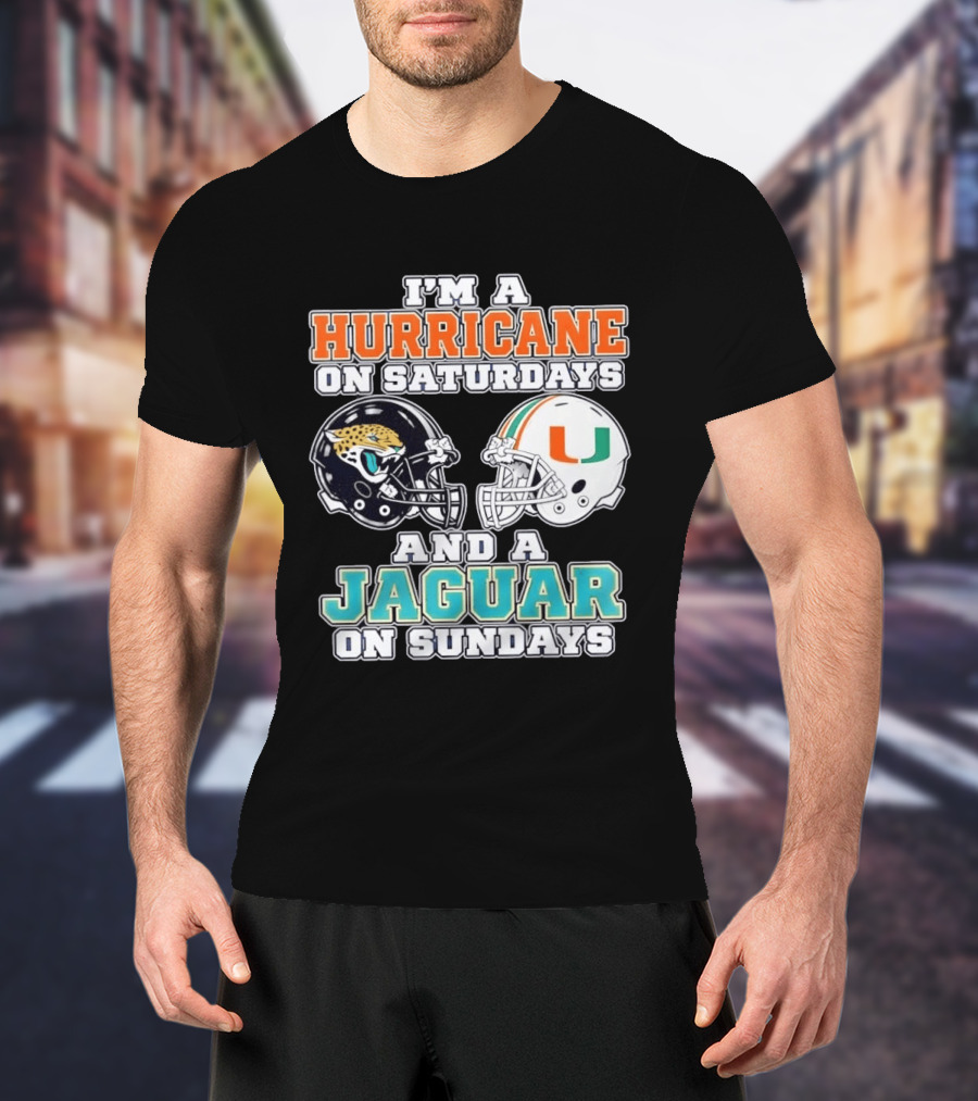 Hurricane Saturdays Jaguar Sundays Football Helmets T-Shirt