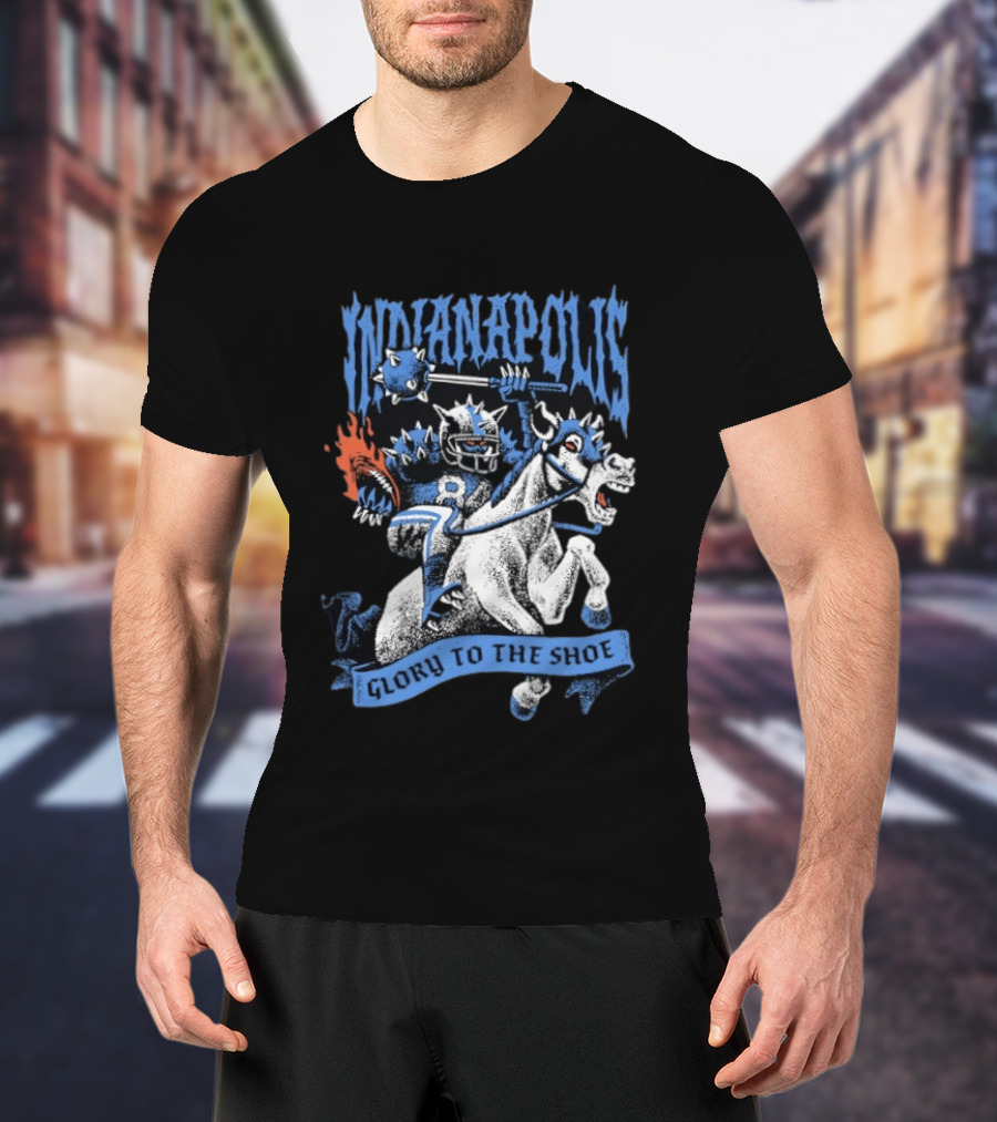 Indianapolis Colts Glory To The Shoe Knight Riding Football Monster Horse T-Shirt