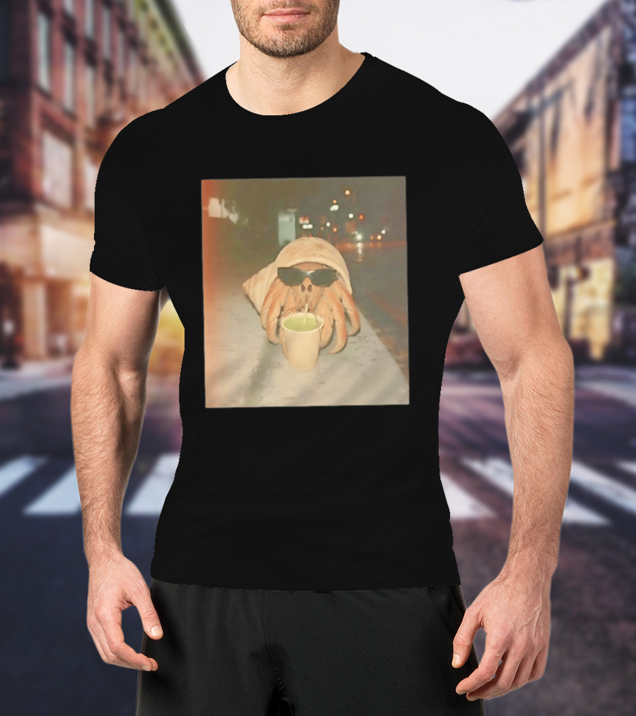 Hermit Crab Sunglasses Drinking Iced Beverage At Night T-Shirt