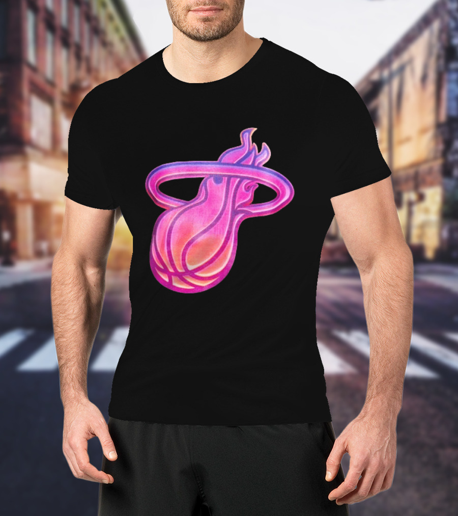 Miami Heat Court Culture Vice City Flaming Basketball T-Shirt