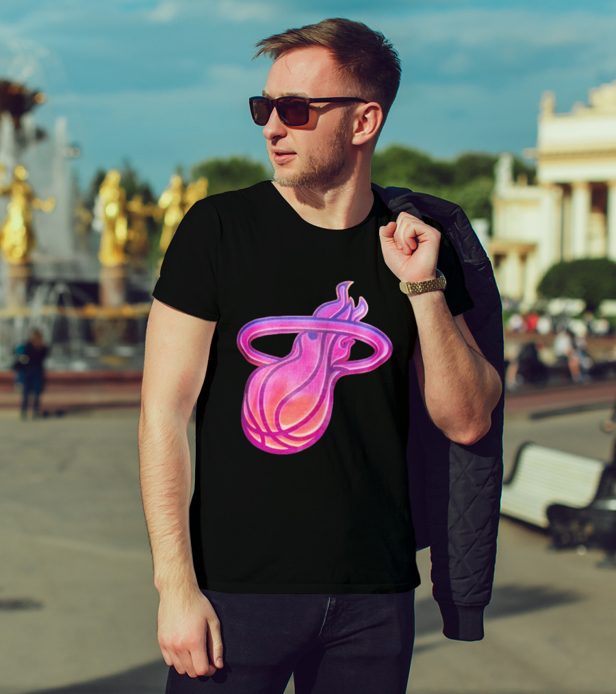 Miami Heat Court Culture Vice City Flaming Basketball T-Shirt