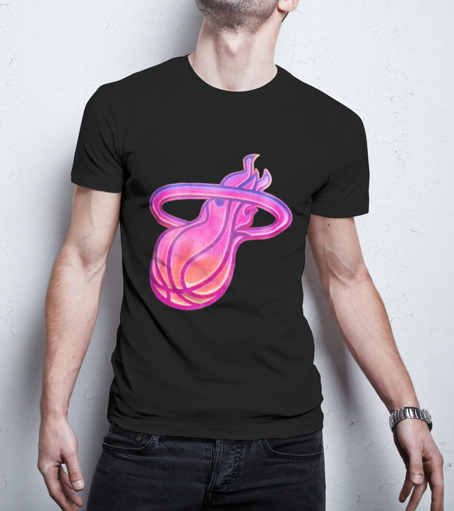 Miami Heat Court Culture Vice City Flaming Basketball T-Shirt