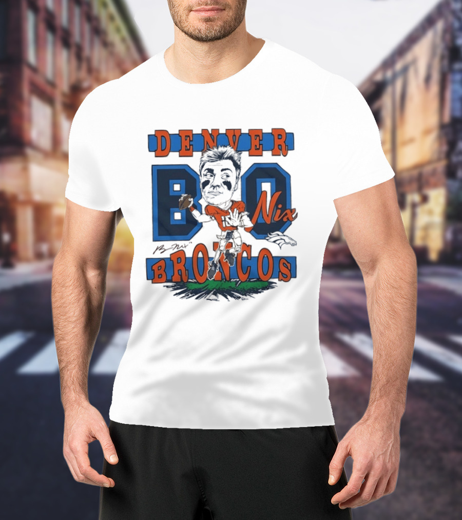 Denver Broncos Bo Nix Caricature Player T-Shirt