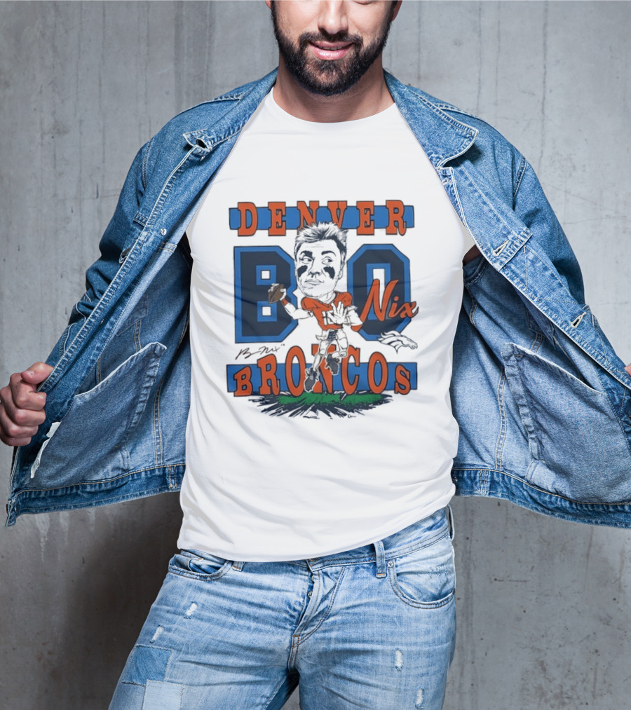 Denver Broncos Bo Nix Caricature Player T-Shirt