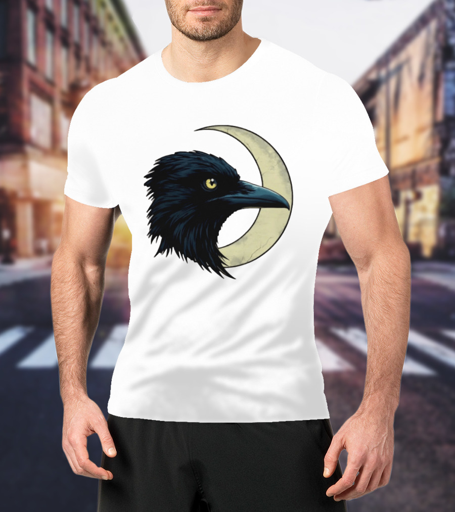 Raven Crescent Moon Guardian Of The Glimmer T-Shirt