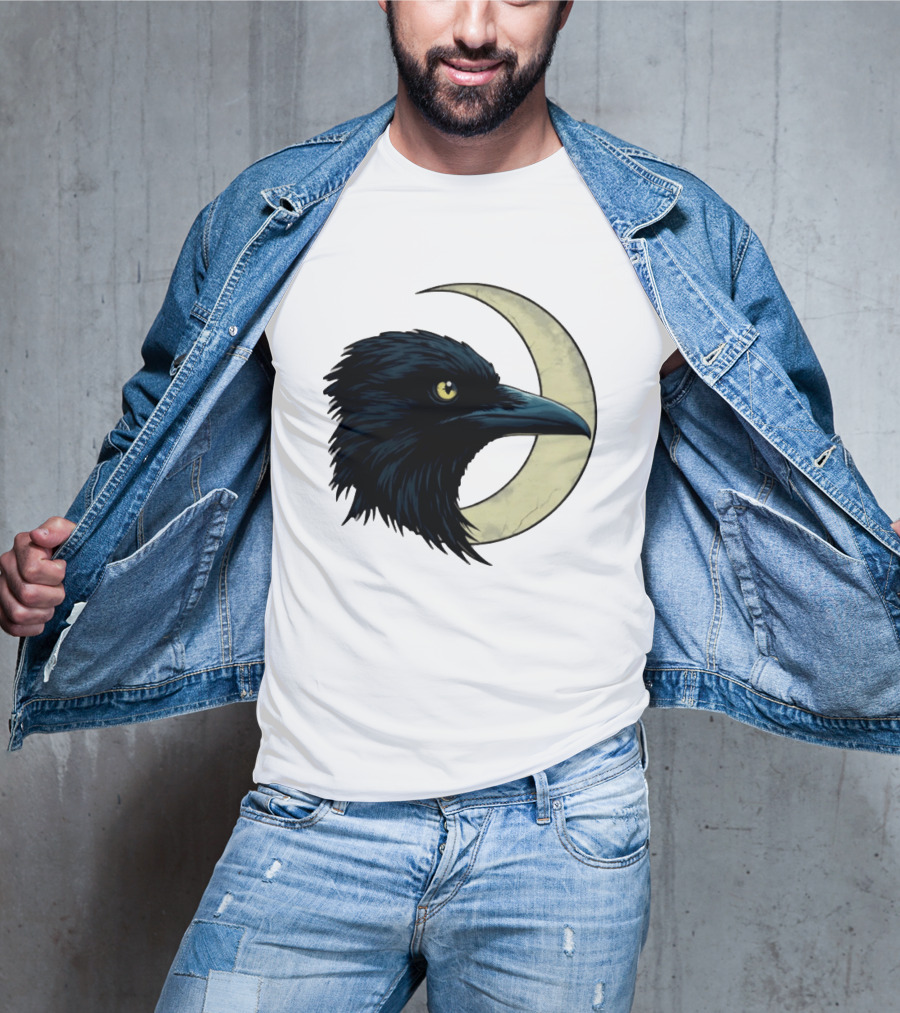 Raven Crescent Moon Guardian Of The Glimmer T-Shirt