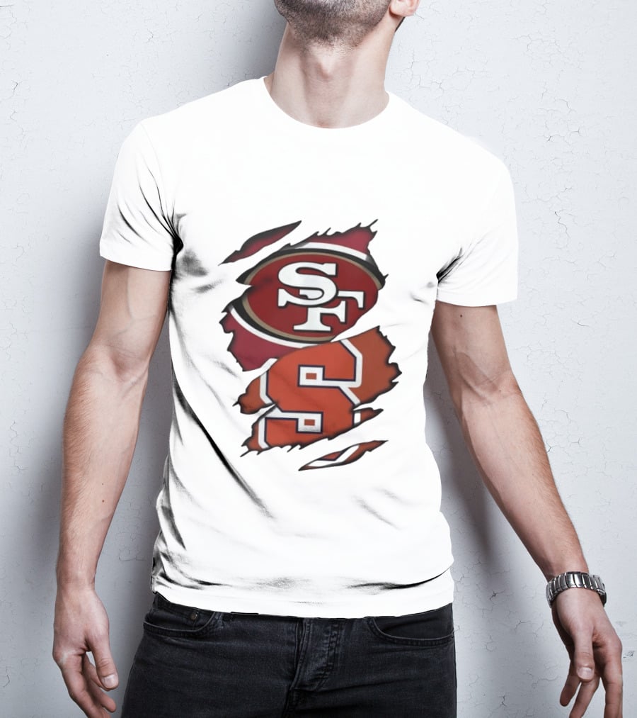 San Francisco 49ers SF Syracuse Orange S Ripped Logos T-Shirt