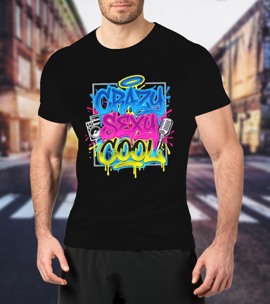Crazy Sexy Cool Graffiti Boombox Microphone 90s R&B T-Shirt