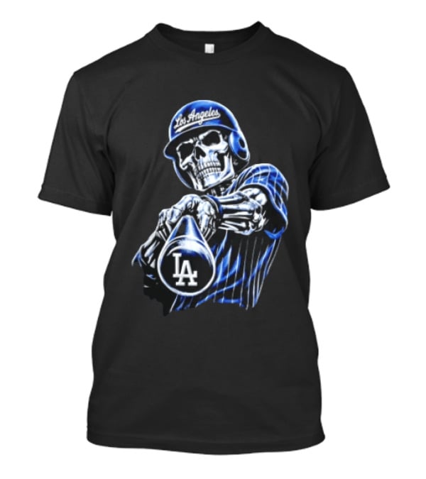 Los Angeles Dodgers Skeleton Baseball Player Pinstripe Jersey LA Cap T-Shirt