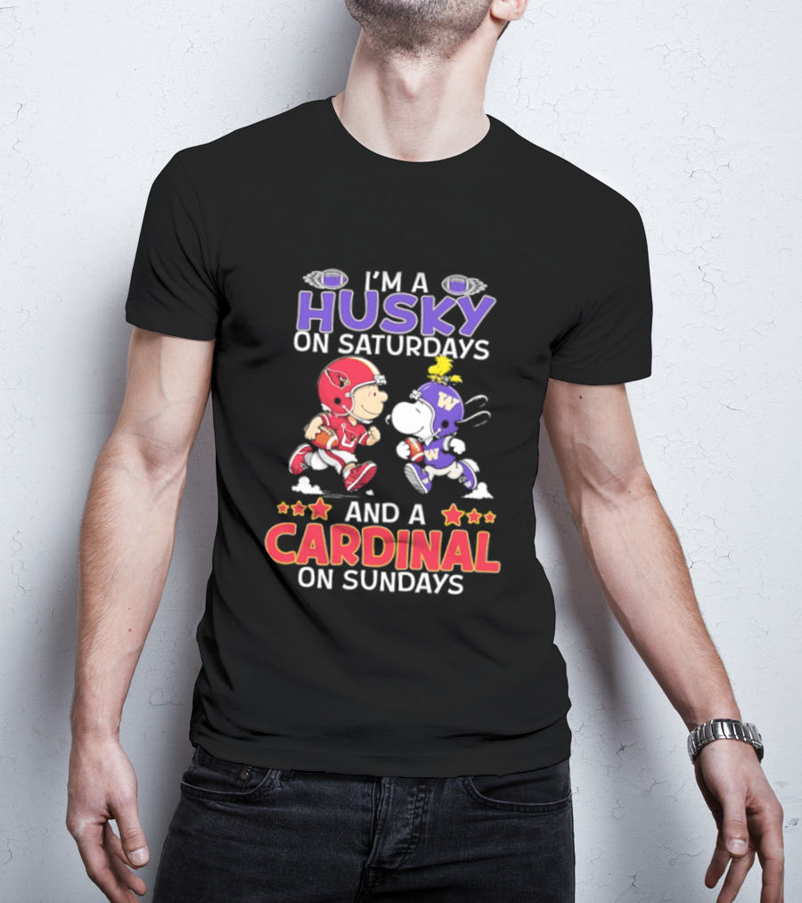 Peanuts Snoopy And Charlie Brown I'm A Husky On Saturdays And A Cardinal On Sundays T-Shirt