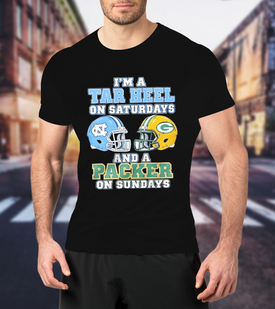 I'm A Tar Heel On Saturdays And Packer On Sundays NC UNC Football Helmet Fan Gear T-Shirt