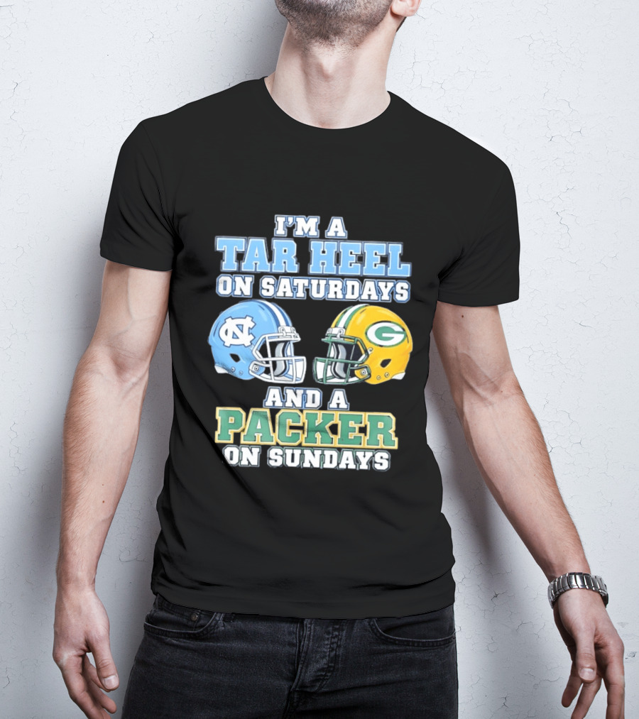 I'm A Tar Heel On Saturdays And Packer On Sundays NC UNC Football Helmet Fan Gear T-Shirt